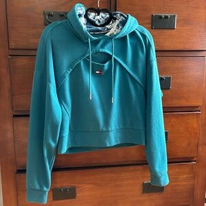 Women’s Size Tommy Hilfiger Sport Teal Keyhole Activewear Hoodie